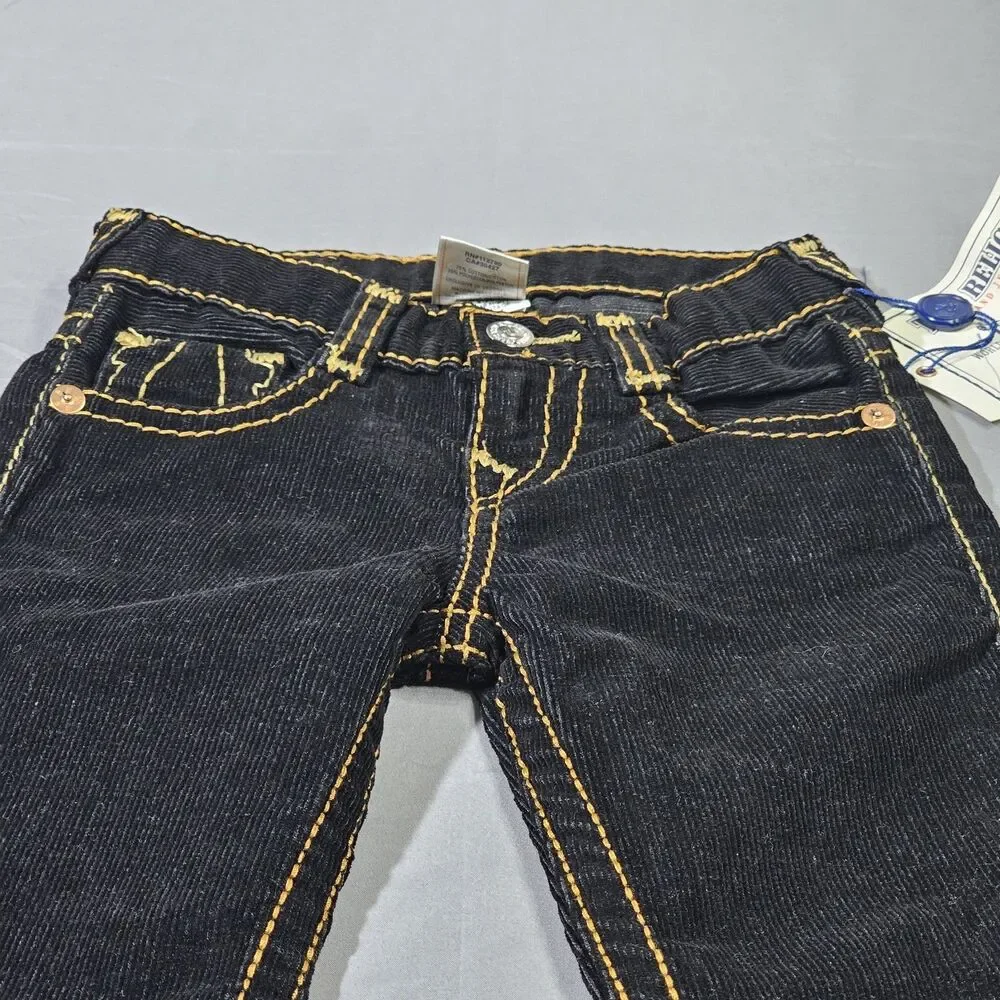 True Religion Kids Girls Size 5 Corduroy Jeans Straight Heritage Big T Black NWT